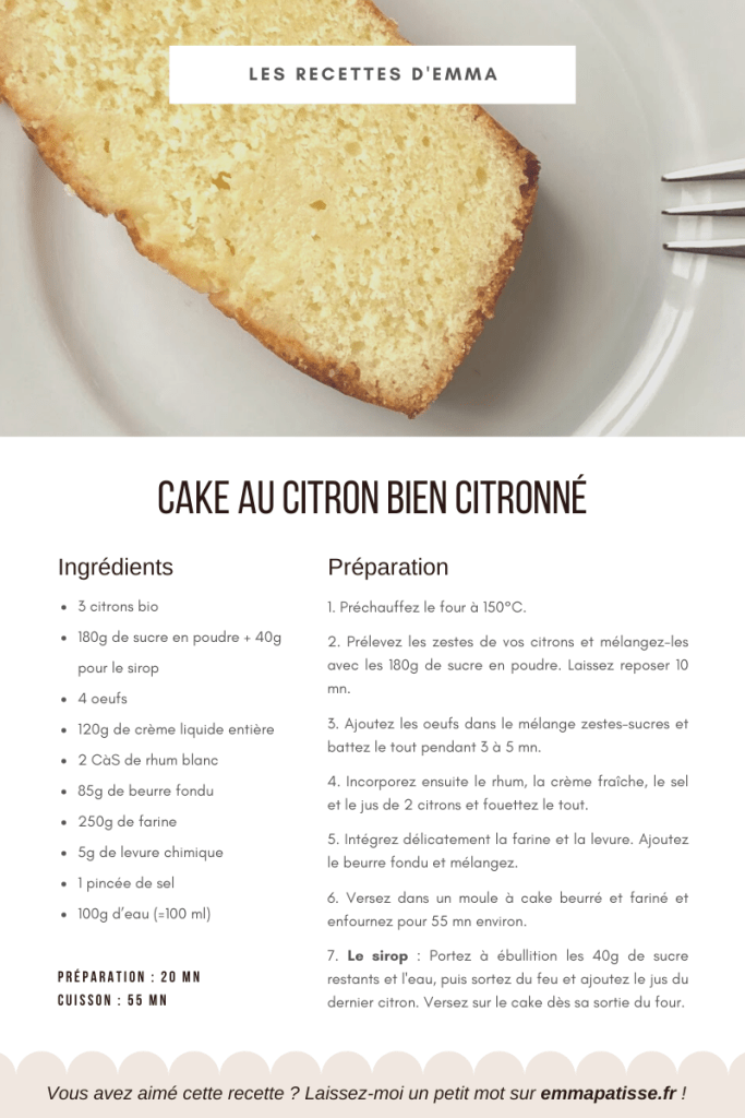 fiche recette cake citron bien citronné